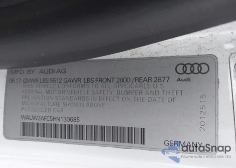 2017 Audi A7 3.0T Premium Plus из США, поврежденный, VIN WAUW2AFC5HN130685